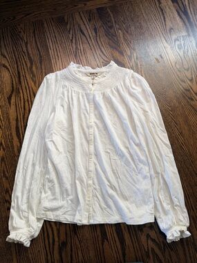 Boden white Fay Smocked jersey Yoke Button-Front shirt size 4